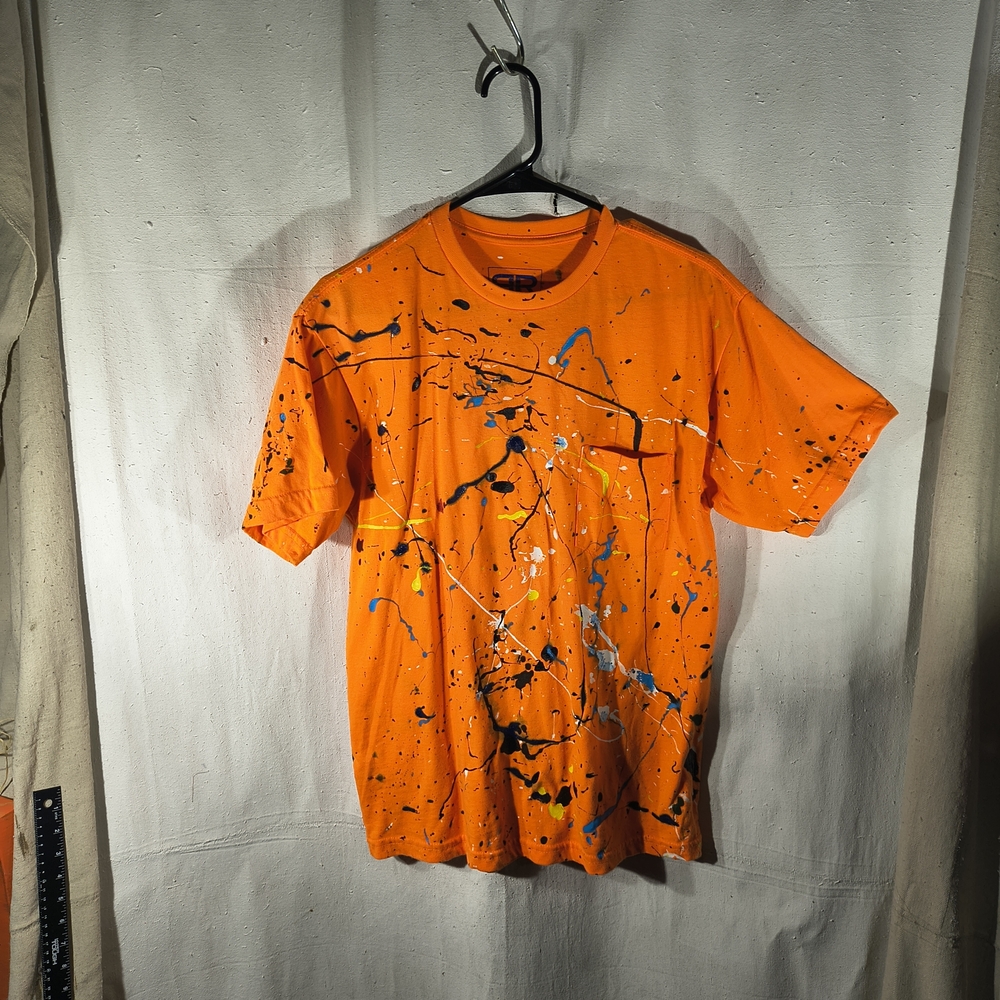 Timothy Designs Unisex Size Med Orange T Shirt W/Unique Street Wear Art Design